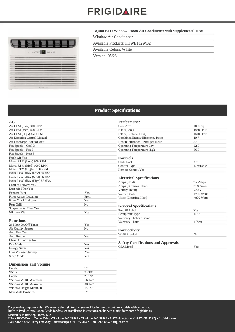 Image de la première page du manuel de l'appareil FHWE182WB2