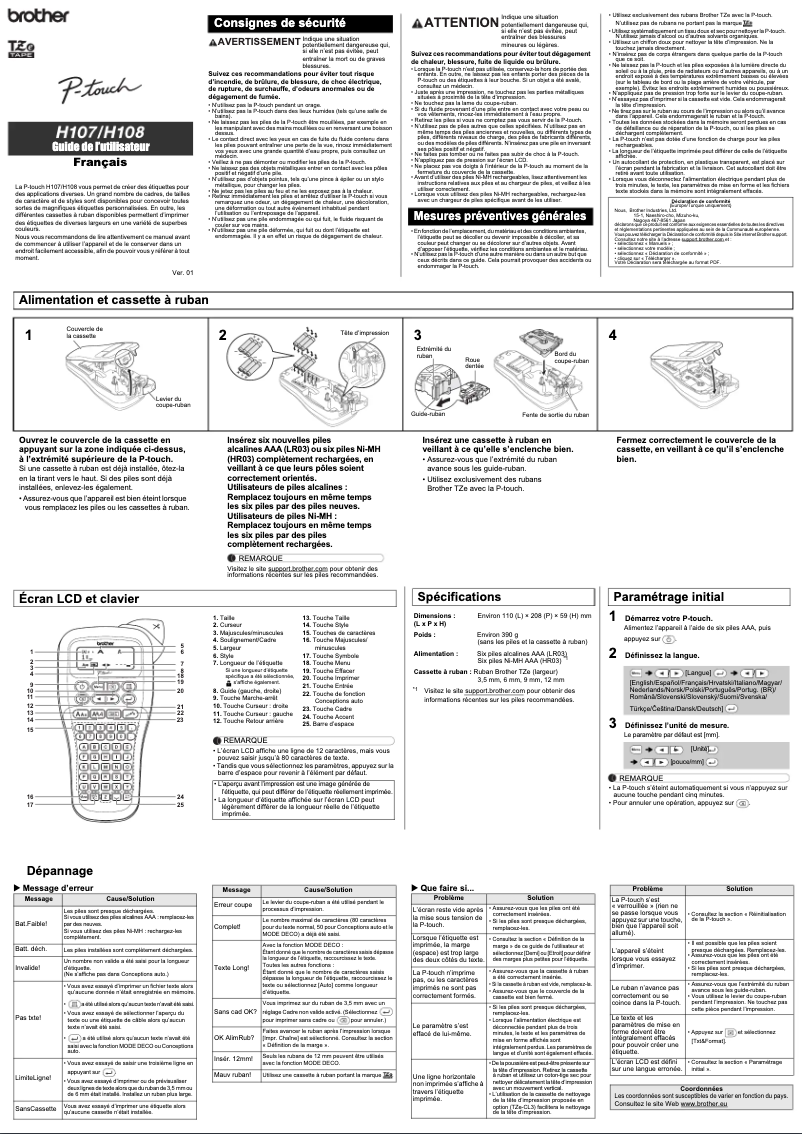 Page n°1 - Manuel utilisateur Brother P-Touch PT-H108