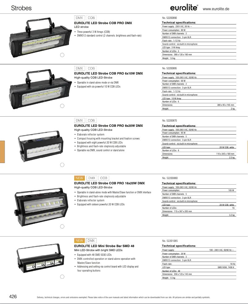 Page n°1 - Catalogue Eurolite LED Strobe COB PRO 8x20W DMX