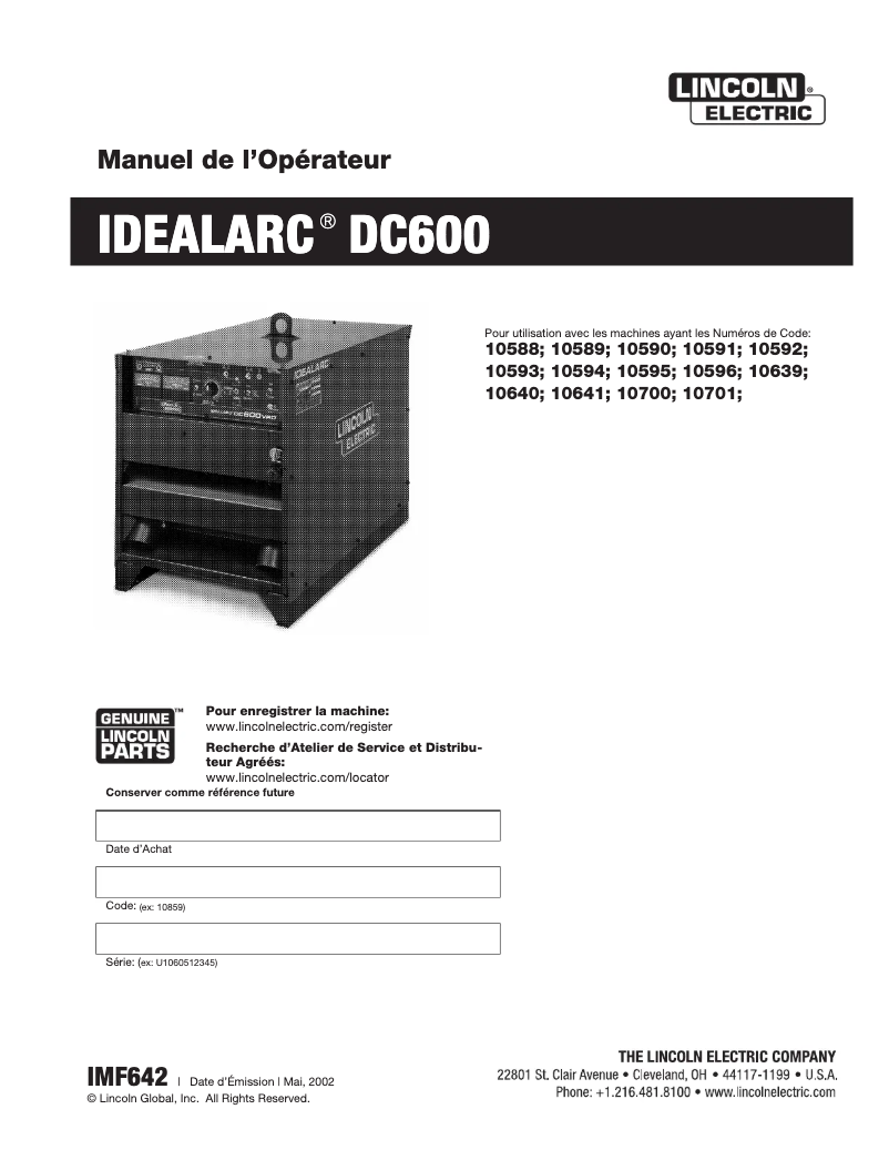 Página 1 del manual Manual de usuario Lincoln Electric Idealarc DC600