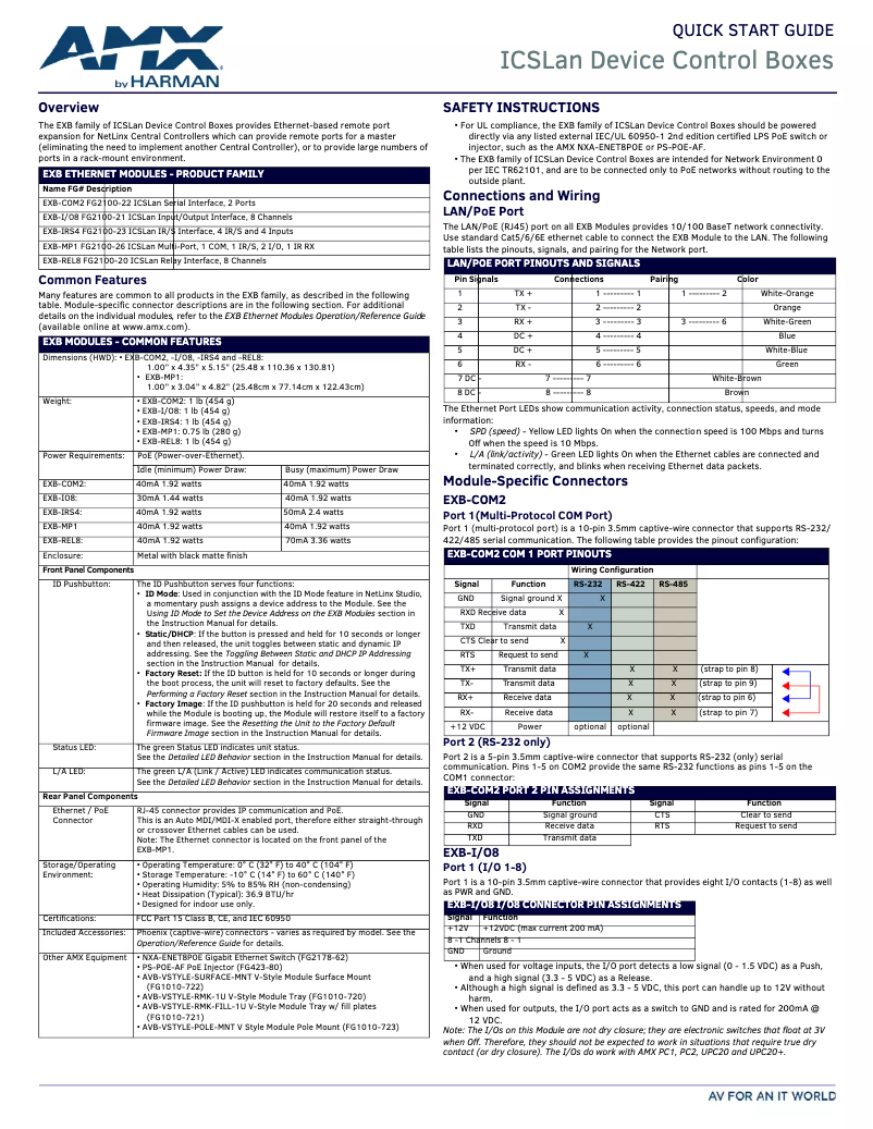 Page n°1 - Guide de démarrage rapide AMX EXB-REL8