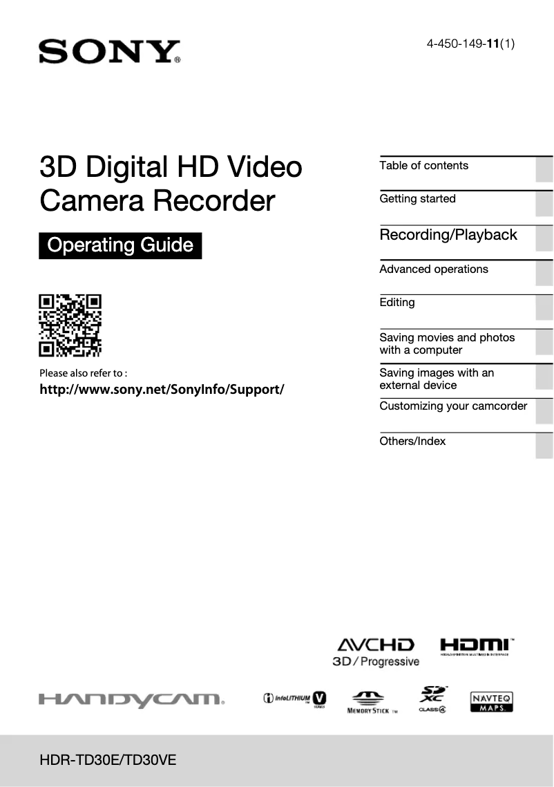 Page n°1 - Manuel utilisateur Sony HDR-TD30E