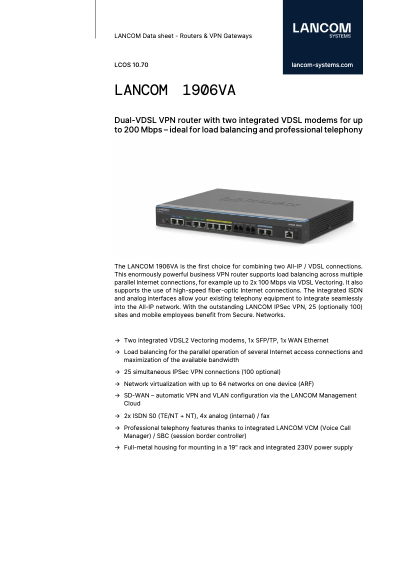 Page n°1 - Fiche technique Lancom 1906VA