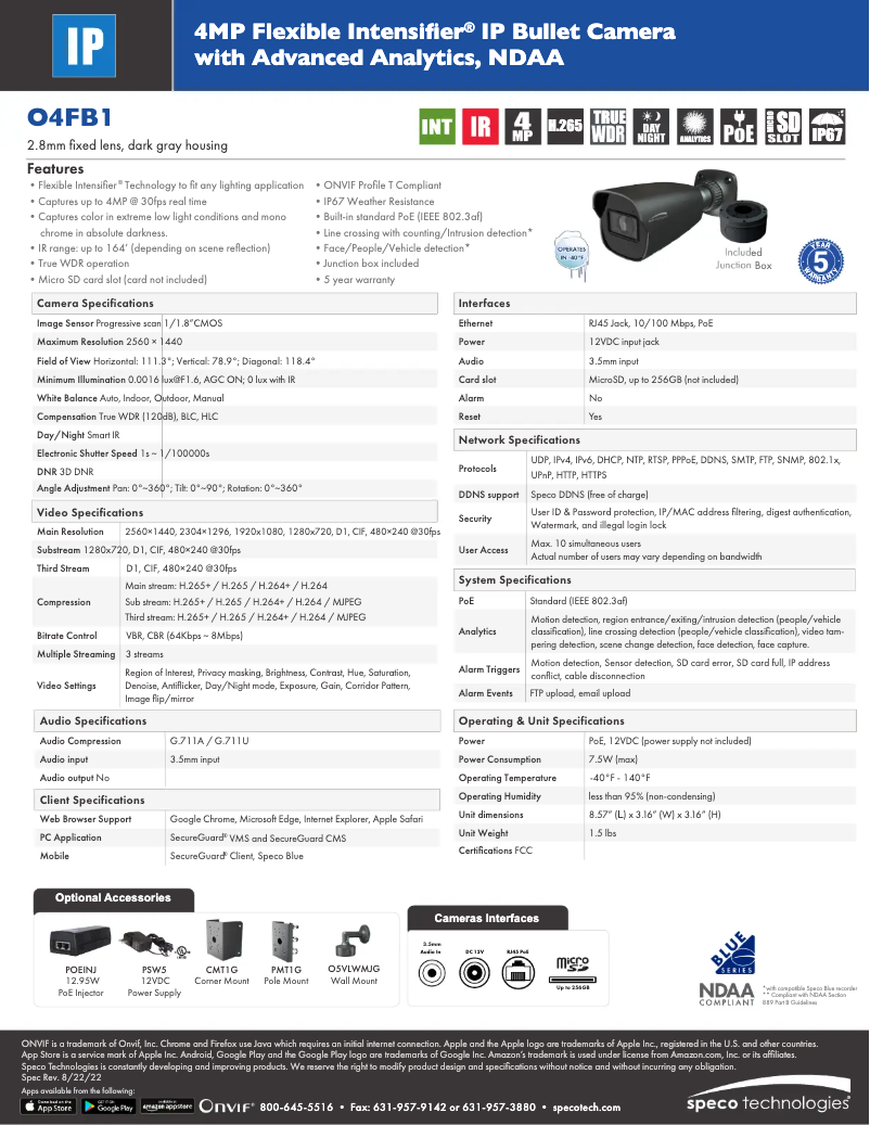Page n°1 - Fiche technique Speco Technologies O4FB1