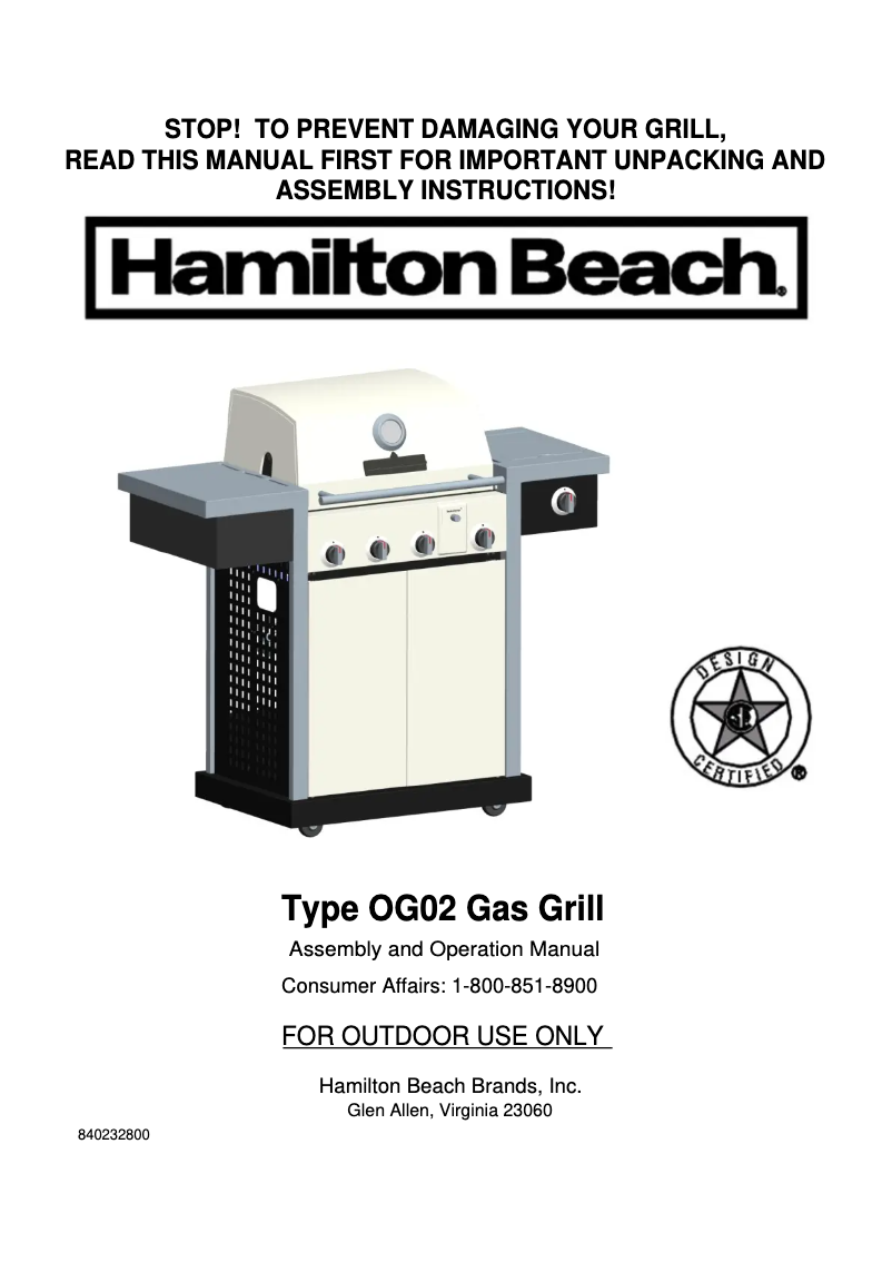 Page n°1 - Manuel utilisateur Hamilton Beach GrillStation 84244R