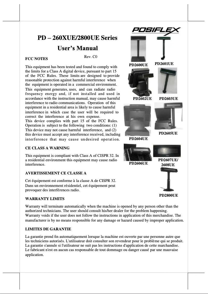 Page n°1 - Manuel utilisateur Posiflex PD-2605UE