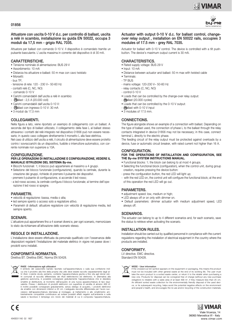 Page n°1 - Manuel utilisateur Vimar 01856