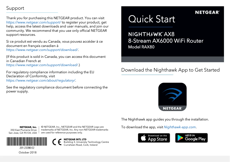 Page 1 de la notice Guide d'installation Netgear RAX80