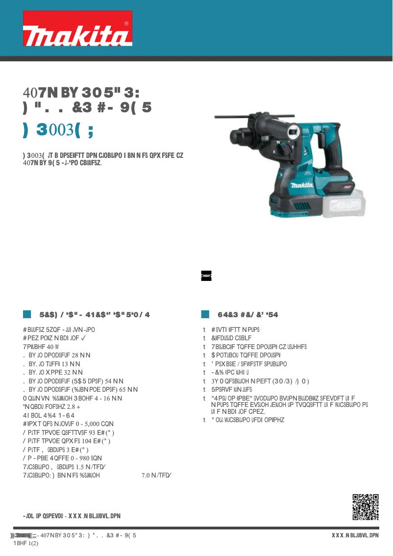 Page 1 de la notice Fiche technique Makita HR003GZ