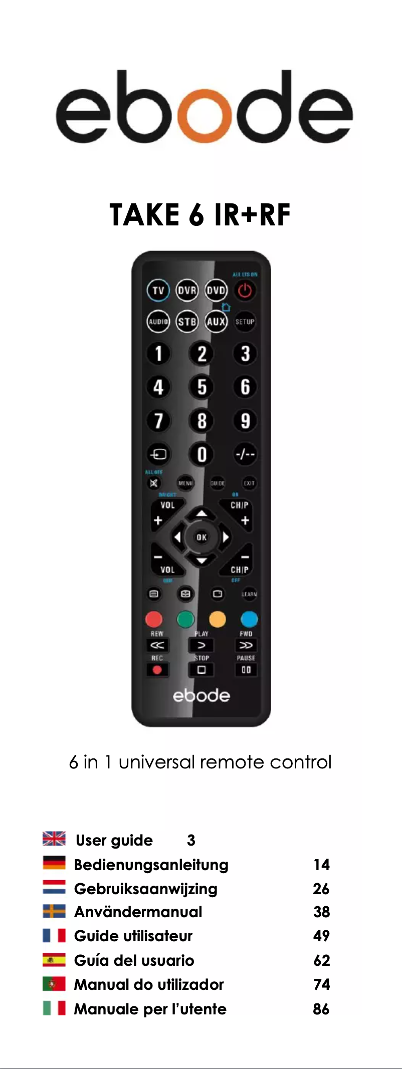 Page 1 de la notice Manuel utilisateur ebode TAKE 6 IR/RF