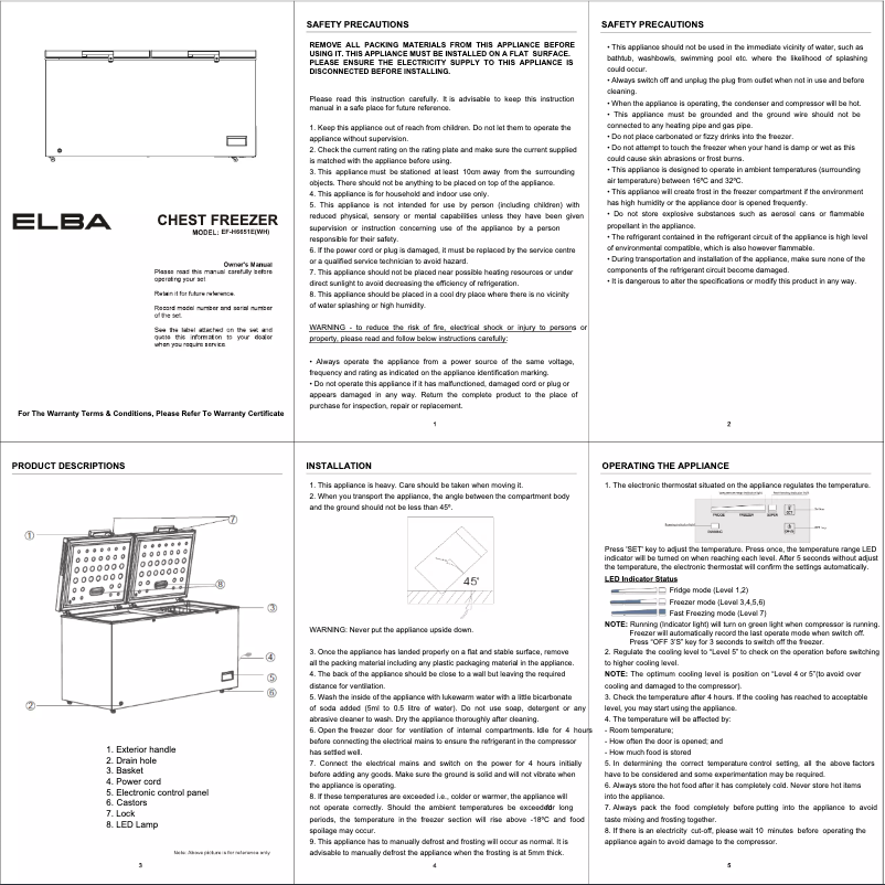 Page 1 de la notice Manuel utilisateur Elba ARTICO EF-H6651E(WH)