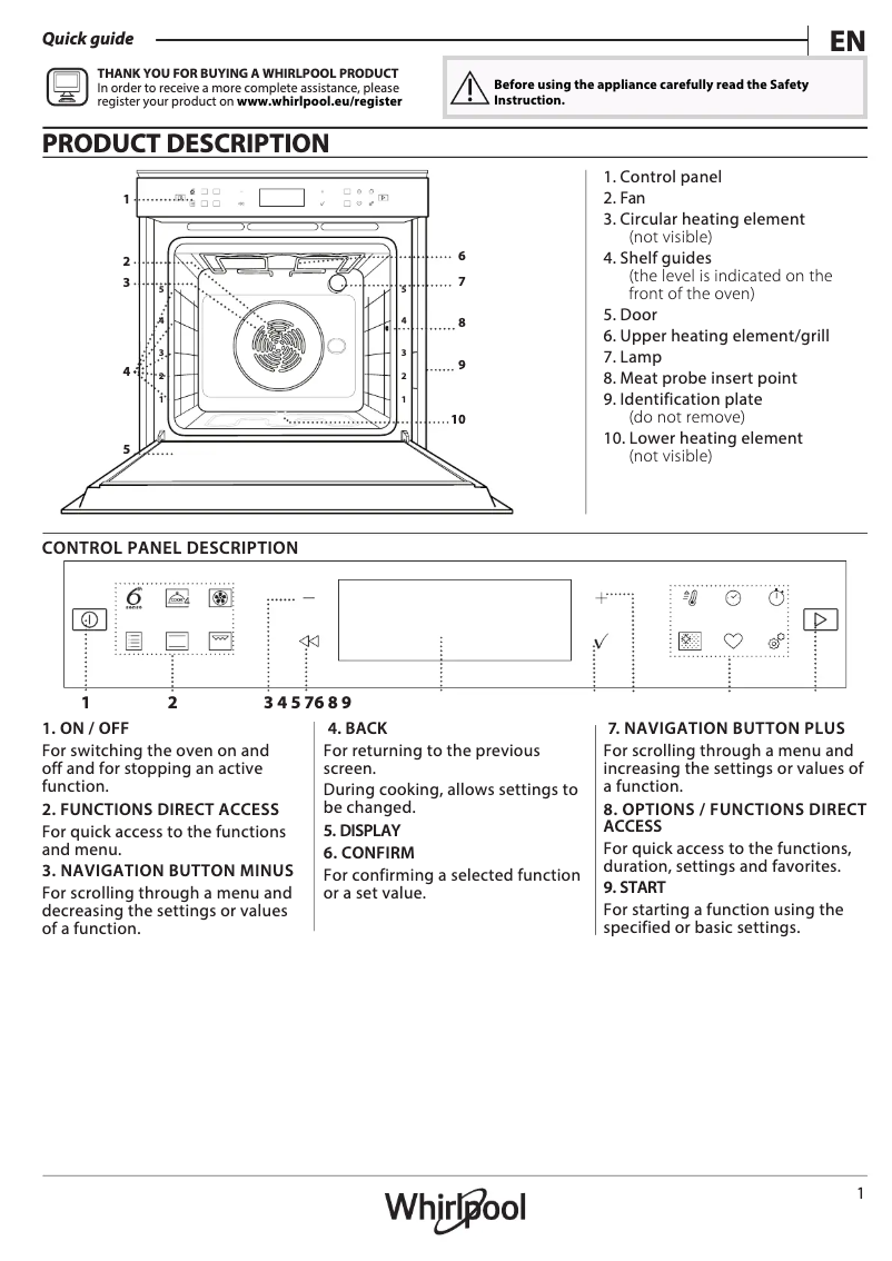 Page 1 de la notice Manuel utilisateur Whirlpool W7 OM4 4S1 P BSS