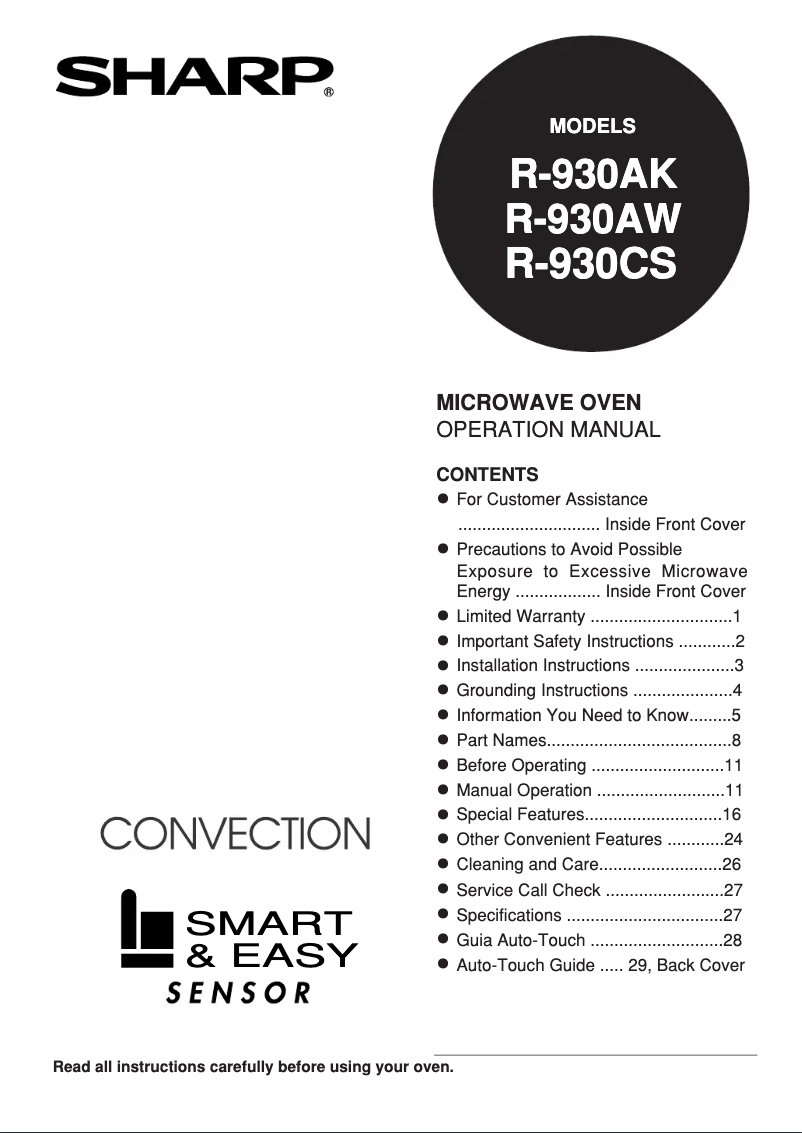 Page n°1 - Manuel utilisateur Sharp R-930AW