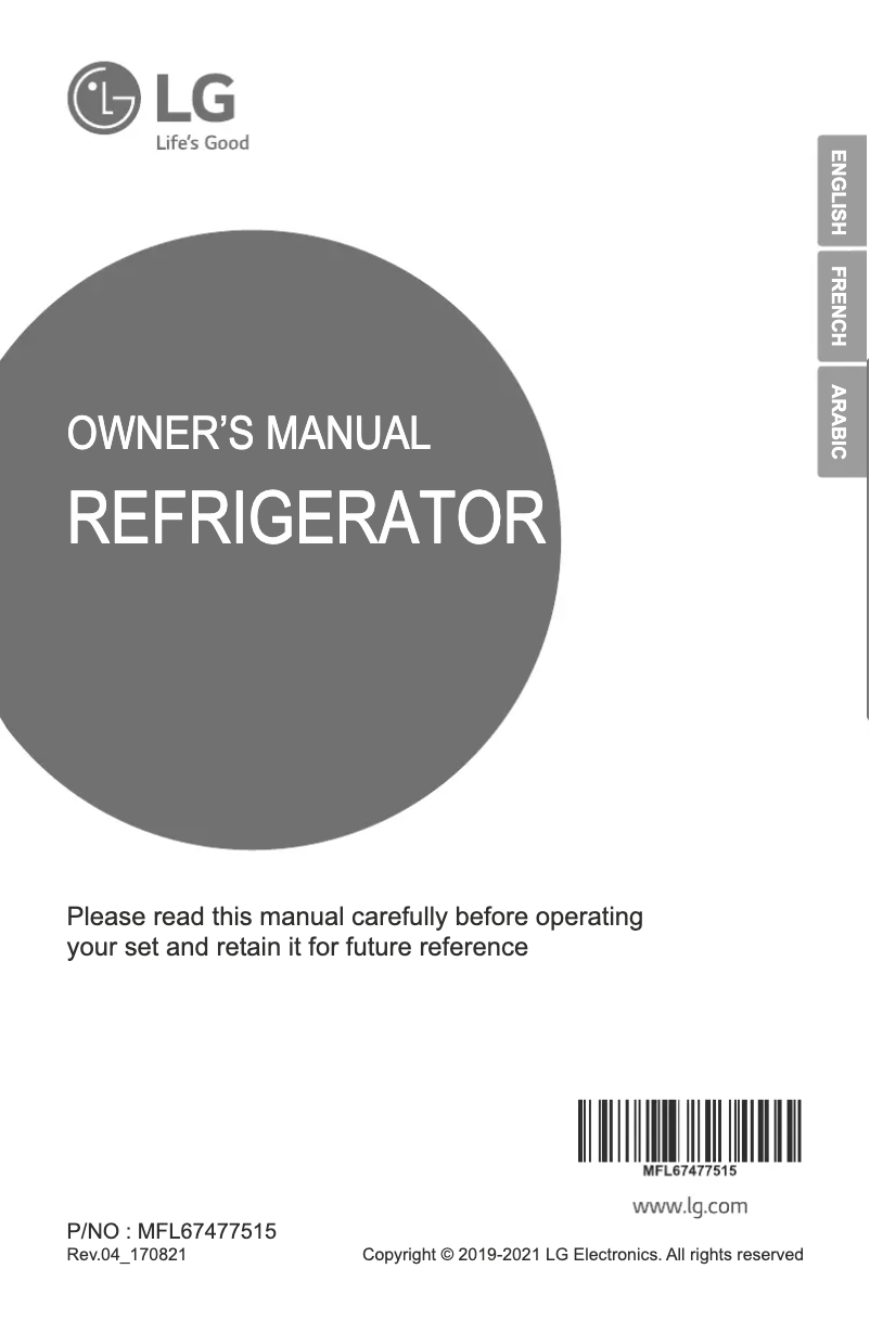 Page 1 de la notice Manuel utilisateur LG GR-C502HLCU