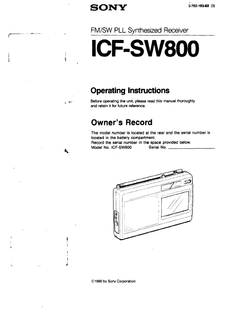 Page n°1 - Manuel utilisateur Sony ICF-SW800