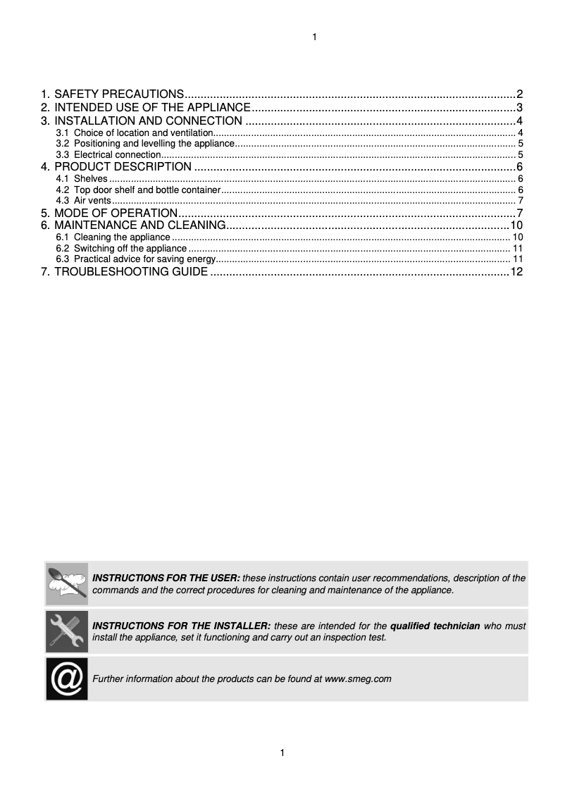 Page 1 de la notice Manuel utilisateur Smeg FAB5ULYW3