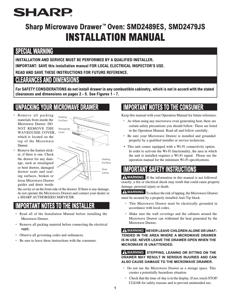 Page 1 de la notice Guide d'installation Sharp SMD2479JS