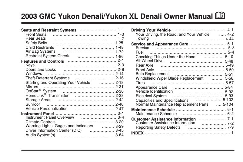 Page 1 de la notice Manuel utilisateur GMC Sierra Denali (2003)