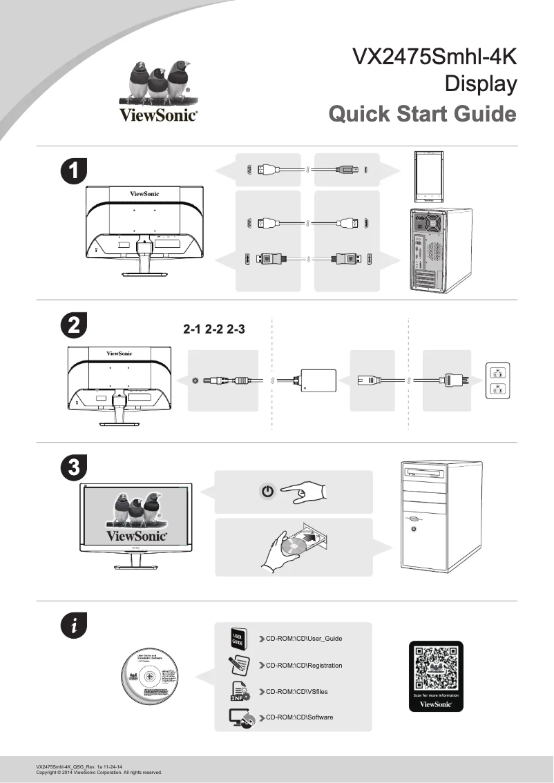 Page n°1 - Guide de démarrage rapide Viewsonic VX2475Smhl-4K
