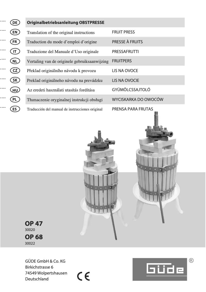 Page n°1 - Manuel utilisateur Güde OP 47