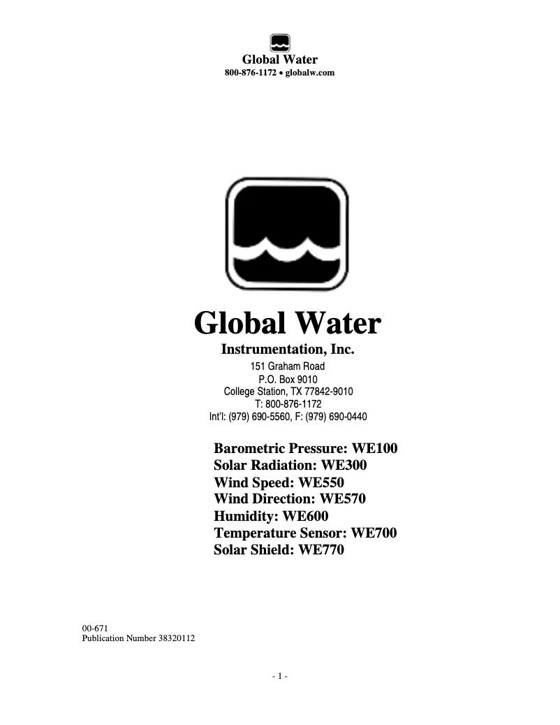 Page n°1 - Manuel utilisateur Global Water WE710