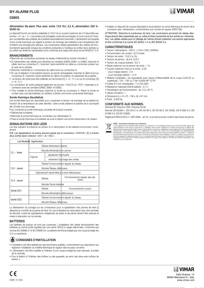 Page 1 de la notice Manuel utilisateur Vimar 03805