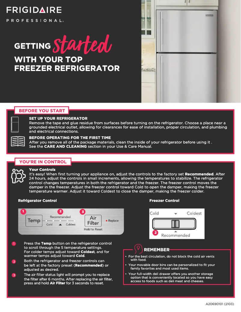 Página 1 del manual Guía de inicio rápido Frigidaire FPHT2097VF