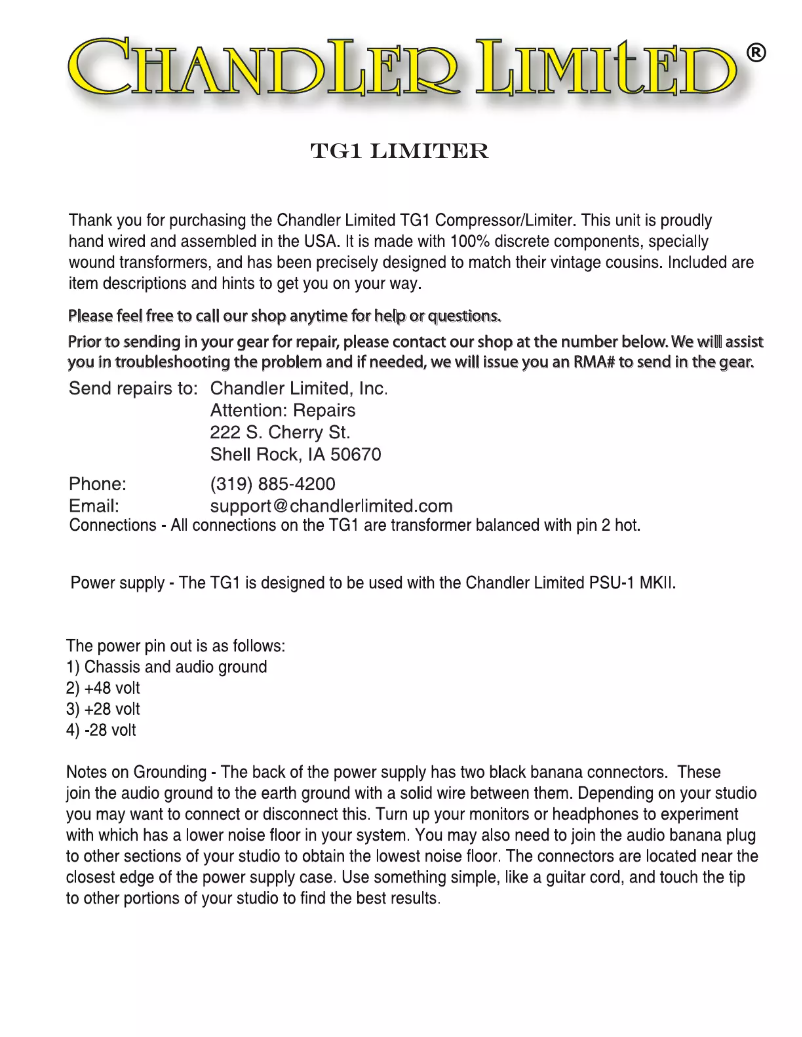 Image de la première page du manuel de l'appareil TG1 Limiter