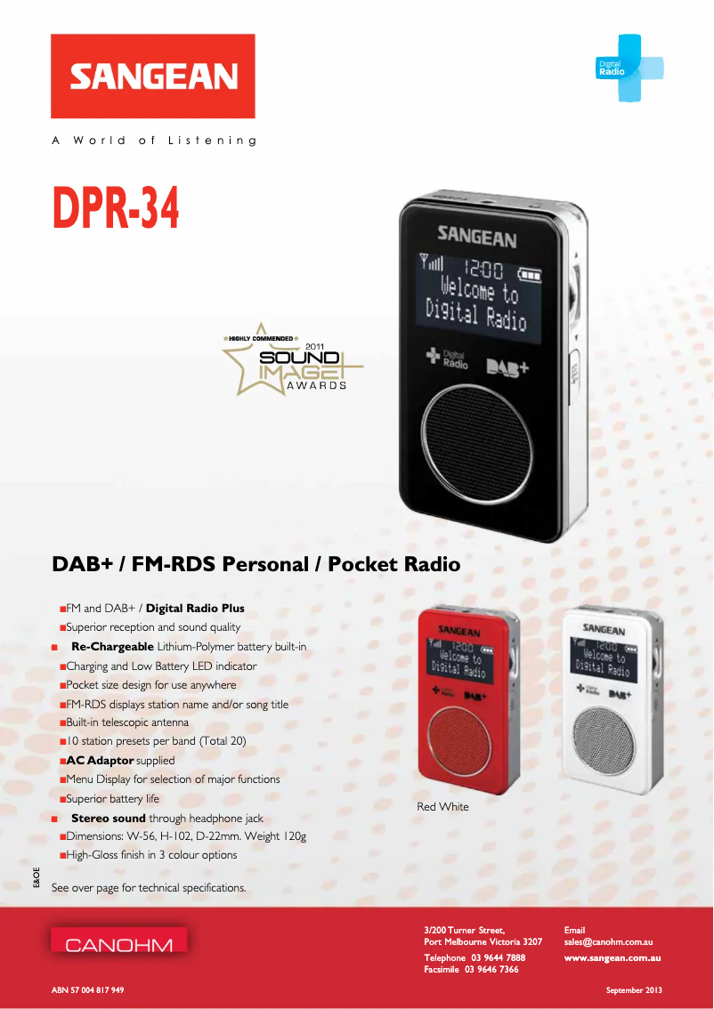 Página 1 del manual Manual de usuario Sangean DPR-34