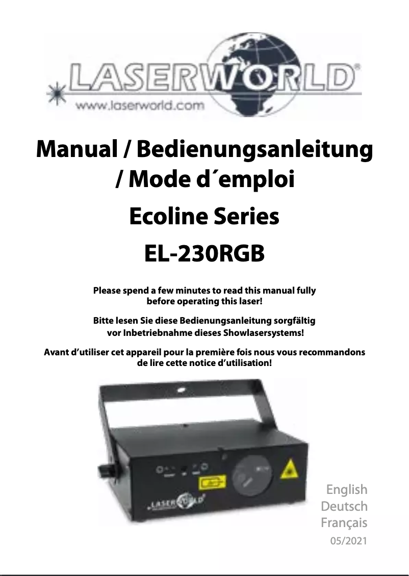 Page 1 de la notice Manuel utilisateur Laserworld EL-230RGB MK2