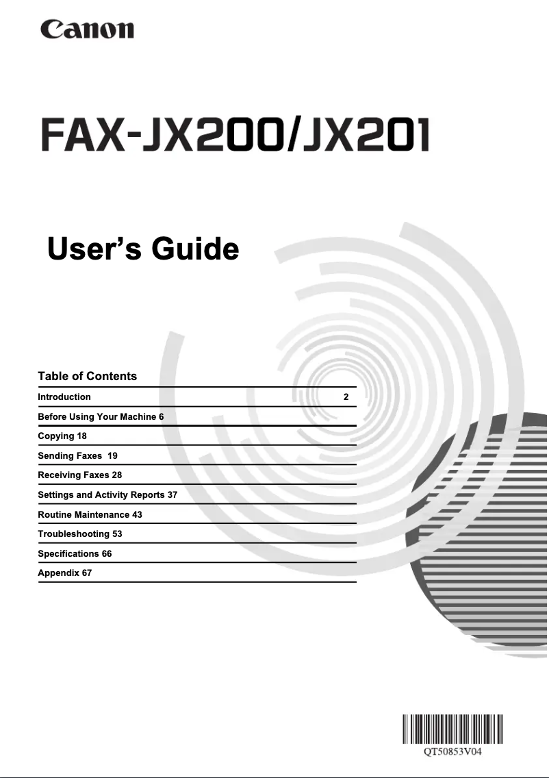 Image de la première page du manuel de l'appareil FAX-JX200