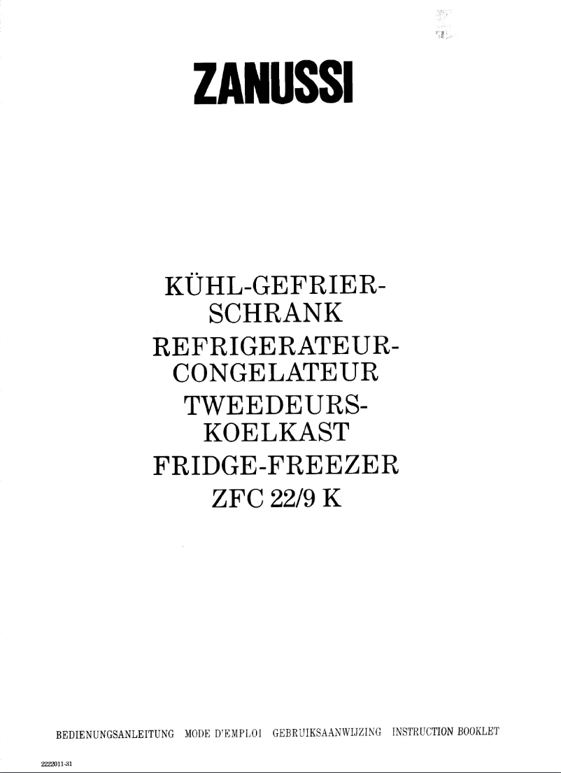 Page 1 de la notice Manuel utilisateur Zanussi ZFC 22/9k