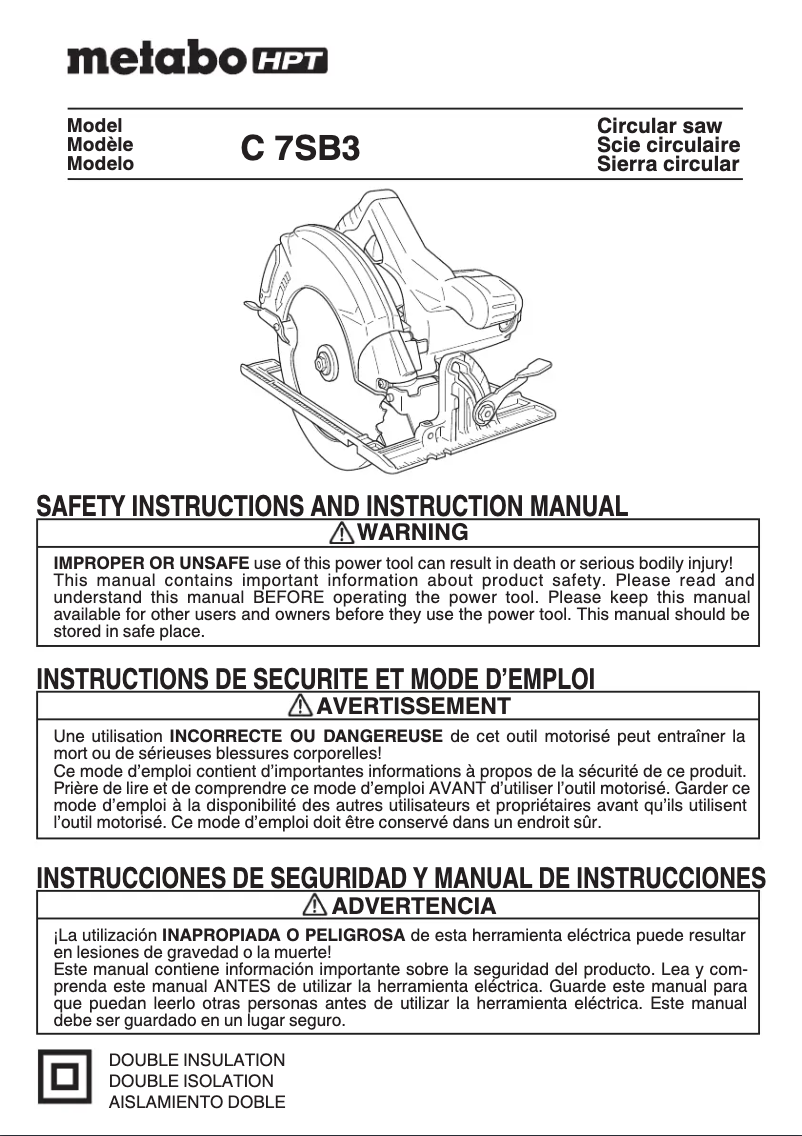 Page 1 de la notice Manuel utilisateur HiKOKI C7SB3