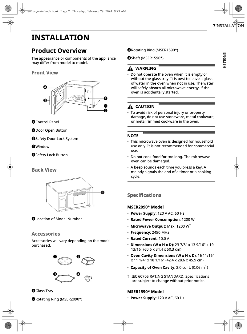 Page n°1 - Guide d'installation LG MSER2090S