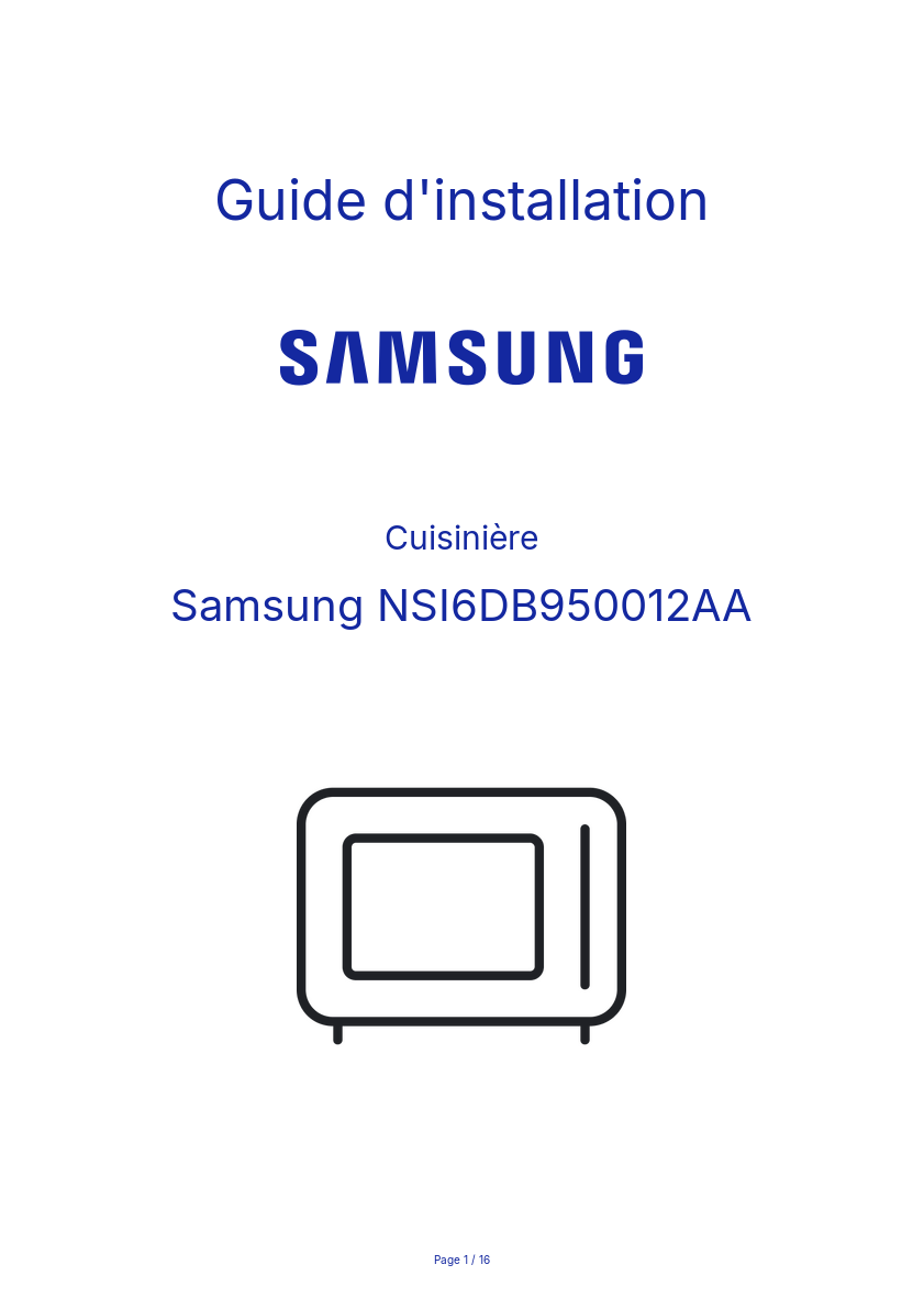 Page n°1 - Guide d'installation Samsung NSI6DB950012AA
