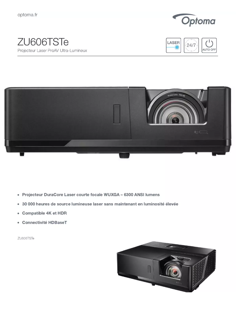 Page 1 de la notice Fiche technique Optoma ZU606TSTe
