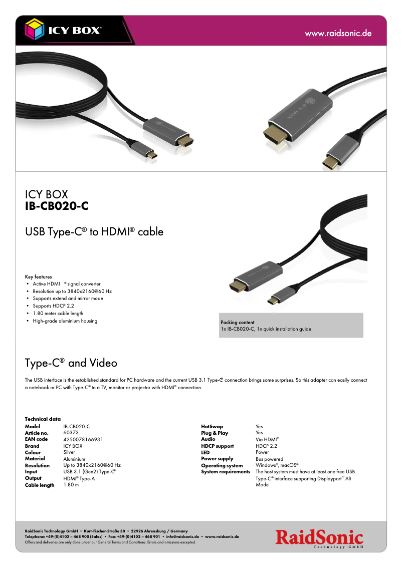 Page n°1 - Fiche technique Icy Box IB-CB020-C