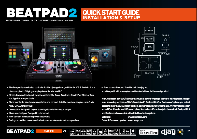 Page n°1 - Guide de démarrage rapide Reloop Beatpad 2