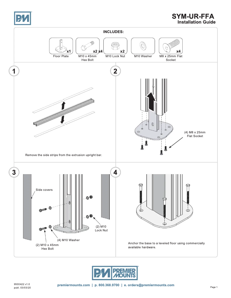 Page n°1 - Manuel utilisateur Premier Mounts SYM-UR-FFA