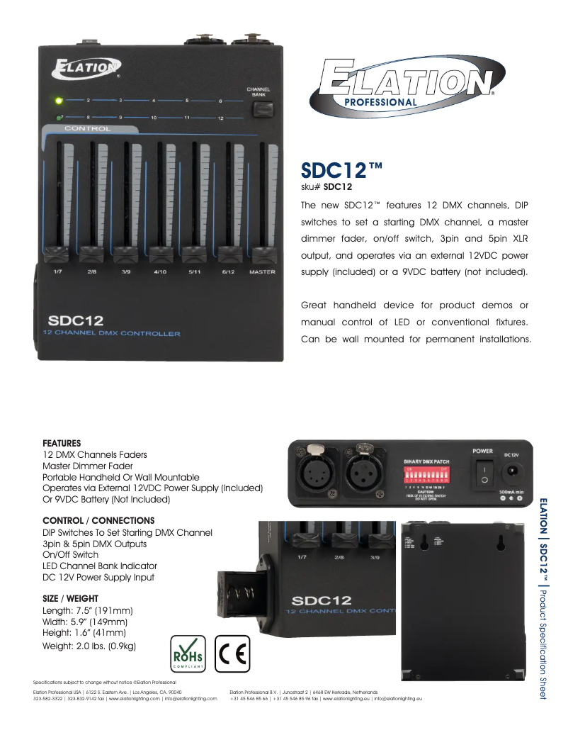 Page 1 de la notice Fiche technique Elation SDC12