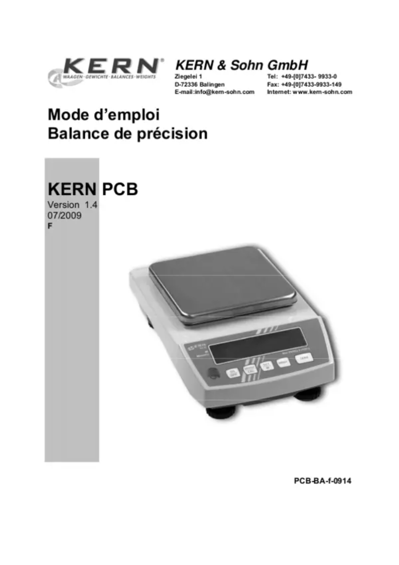 Page n°1 - Manuel utilisateur Kern PCB 6000-0