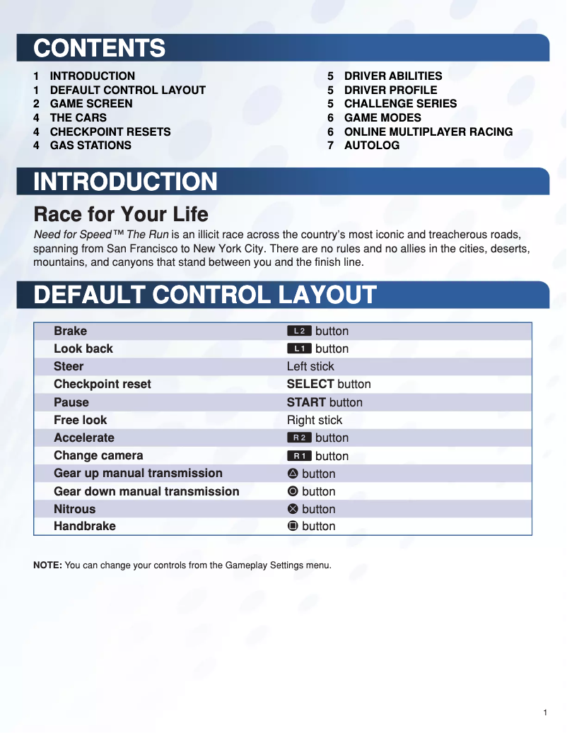 Page 1 de la notice Manuel utilisateur EA Need for Speed - The Run (Playstation 3)