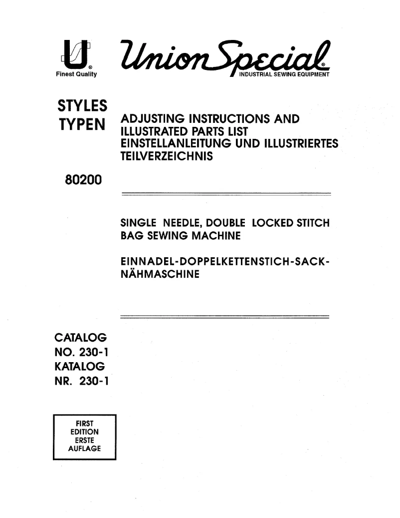 Page n°1 - Manuel utilisateur Union Special 80200A
