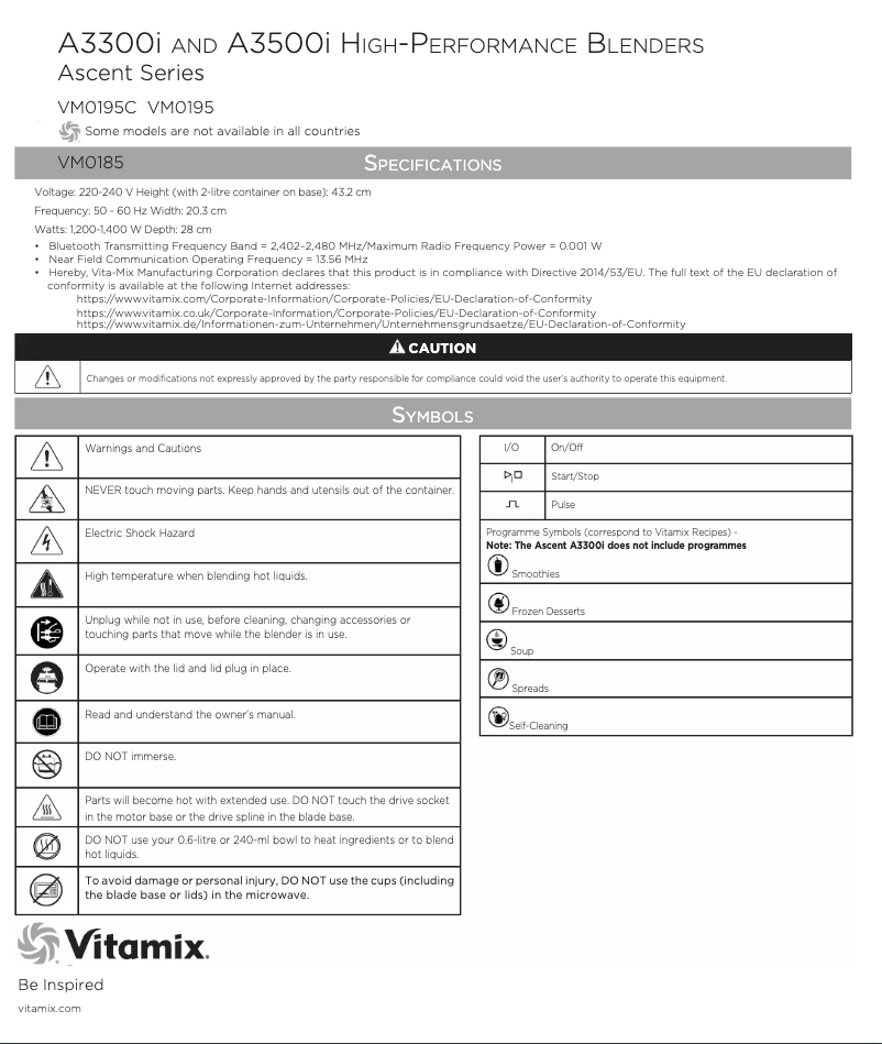 Page n°1 - Manuel utilisateur Vitamix Ascent A3300i