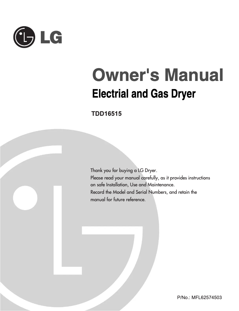 Page n°1 - Manuel utilisateur LG TDD16515