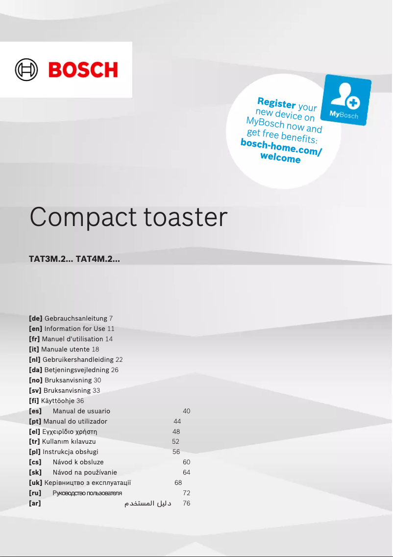 Page 1 de la notice Manuel utilisateur Bosch TAT3M123
