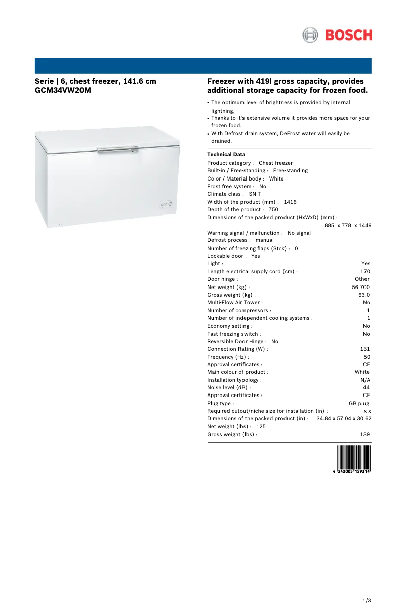 Page 1 de la notice Manuel utilisateur Bosch GCM34VW20M