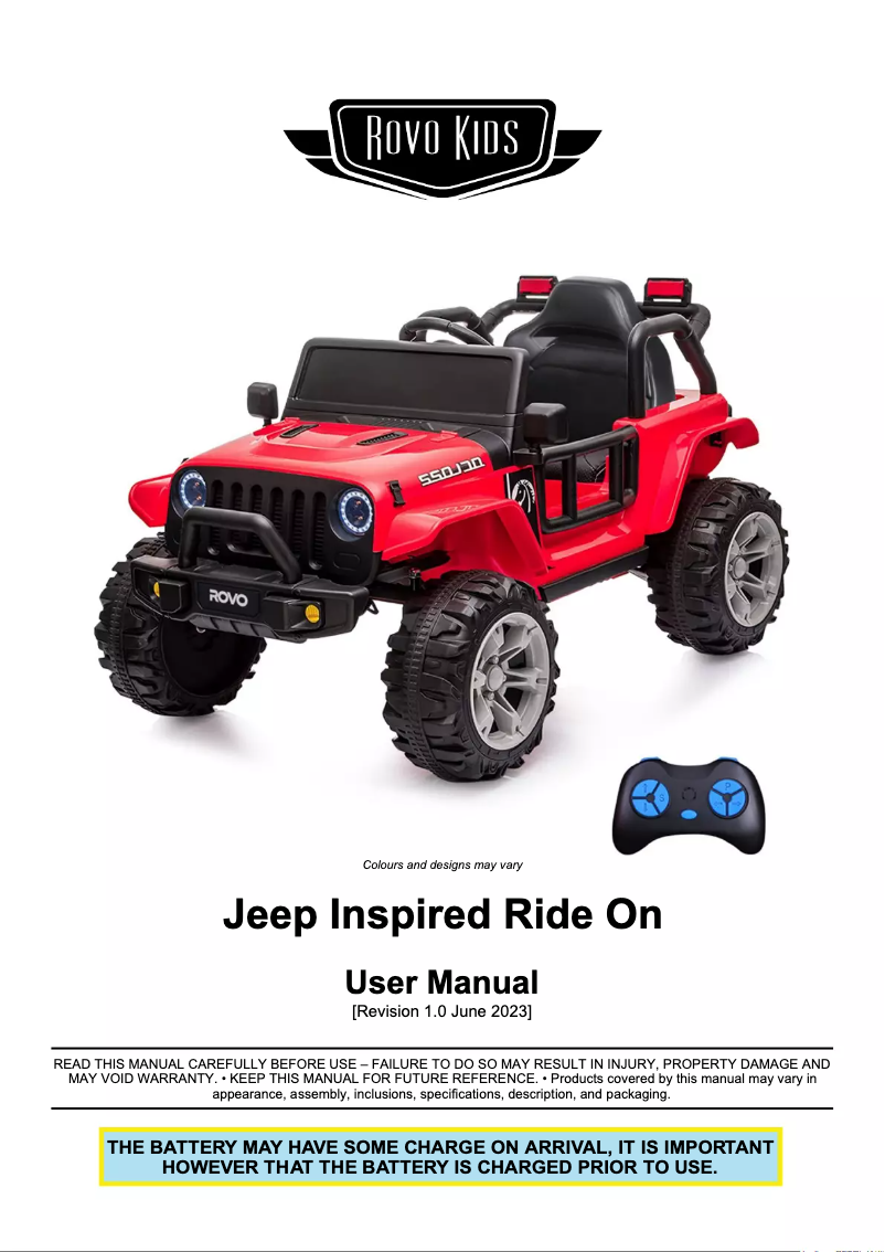 Page 1 of the manual User Manual Rovo Kids Jeep Inspired Ride On