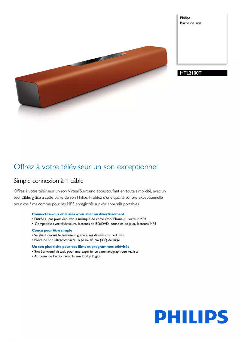 Page n°1 - Fiche technique Philips HTL2100T