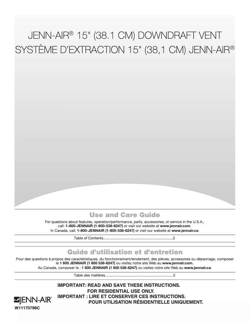 Page n°1 - Manuel utilisateur JennAir JVD0303GS